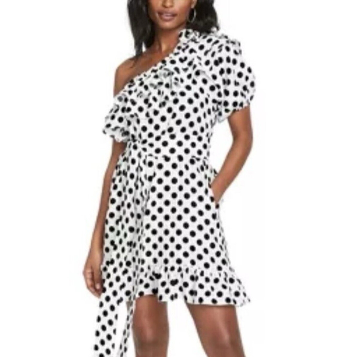 target black and white polka dot dress Lisa Marie Fernandez x & Short Ruffle Size 2X Green Floral A-Line Cap
