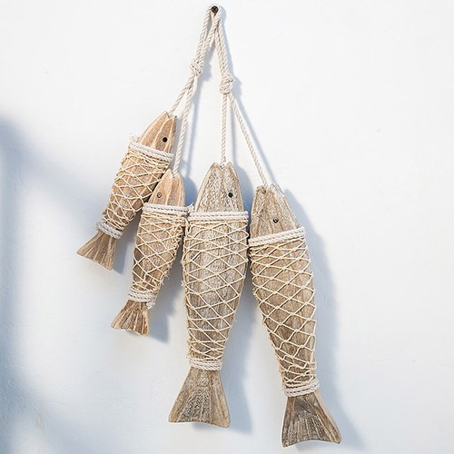 2Pcs Vintage Nautical Wooden Fish 