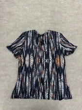 Shein Black Animal Print Short Sleeve Blouse Womens Size Large