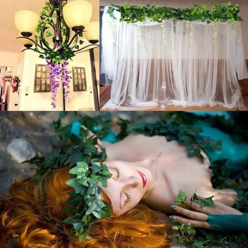 Guirlande de feuilles de lierre artificielle verte 12 pcs 2.1m décoration - Immagine 2 di 4
