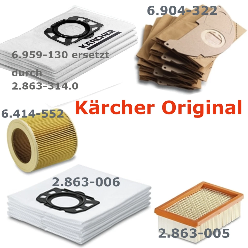 Kärcher Original Staubsaugerbeutel, Filter, Sets 6-959-130 2.863-006 6.904-322
