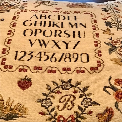 Vintage Tapestry ABCs Throw Pillow Alphabet 123s Floral Sampler Style - Picture 2 of 7