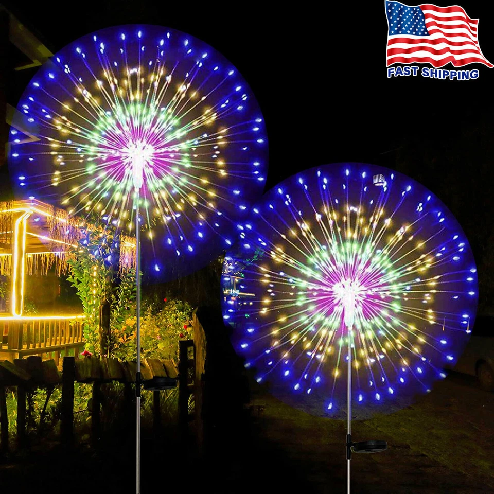 Solar Garden Lights Outdoor LED Firework Stake Lamp Yard Waterproof Patio Decor - Image 3 of 4