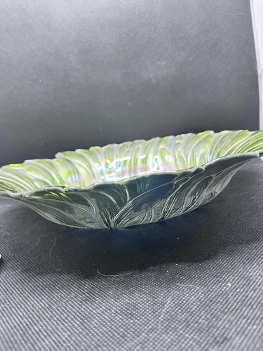 RARE!!! Studio Art Glass Akcam Bowl Green & Silver Iridescent Turkey Dish Look!! - Picture 2 of 5