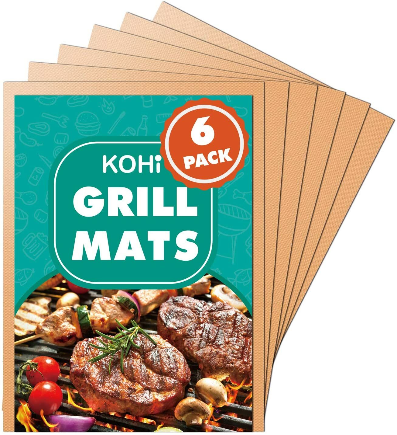 Kohi Heavy Duty Copper Grill Mats Reusable Dishwasher Safe PFOA Free