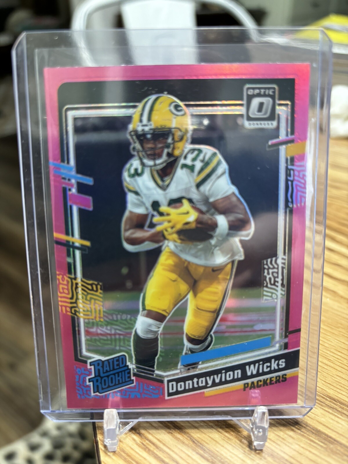 2023 Donruss Optic Dontayvion Wicks Pink Prizm SP Rookie RC #249 Packers