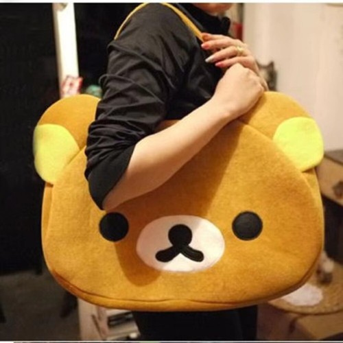 Yellow Round Tote Cartoon Big Bear Design Shopping Bag Women Plush