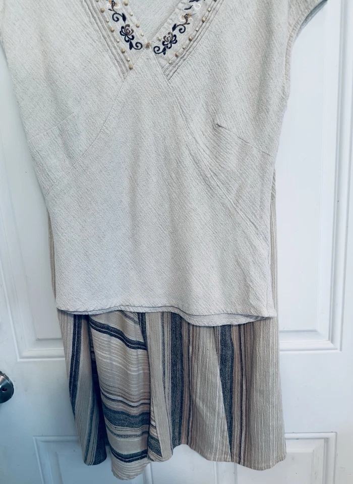 Женский белый олень ретро 2PC туника верх и юбка размер S льняной и вискозной смеси комплект - Изображение 2 из 4