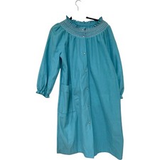 Granada Robe Blue Womens Size M Button Front Long Sleeve Ruffled NWT Vintage