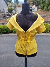 Vtg. Rinascimento Italy Yellow & Rhinestone Zip Hooded Jacket Womens S