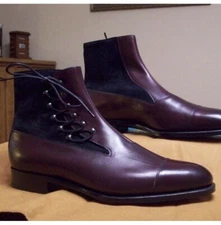 New Purple Leather & Suede Formal Stylish Lace Up Handmade Dress Boots For Mens