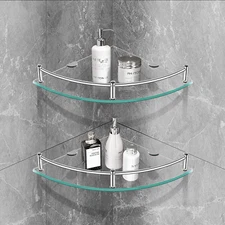 Bathroom Shelf 2 Pack Glass Shelf Shower Organizer Corner Floating Sliver