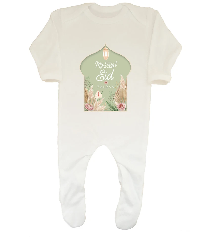 BABY ORIGINALS Personalisierter My First Eid Baby Grow Schlafanzug muslimisches Blatt Blumen Blumen Geschenk