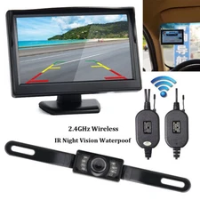 Wireless 5" Monitor Reverse Camera Backup Night Vision Kit Car License plate