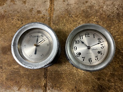 Pair of Sea Chime Ships Clock and Barometer Swiss & France | eBay