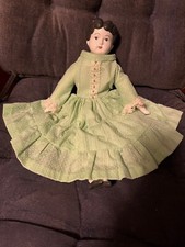 China Head Porcelain Doll in Green Dress and Pantaloons Porcelain Arms and Legs