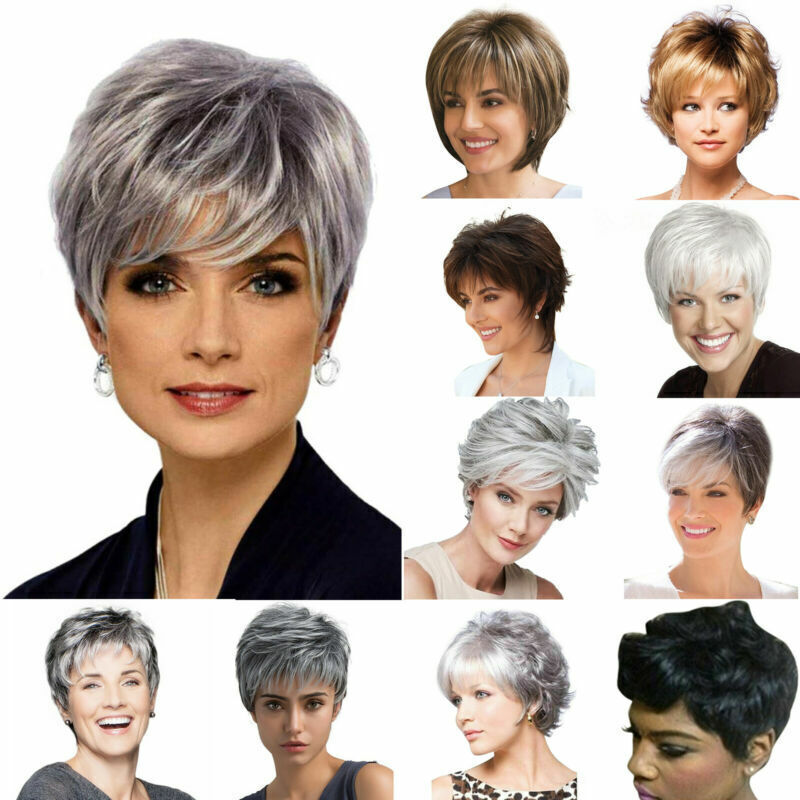 Women Natural Boy Cut Pixie Wigs Curly/Straight Short Layered Hair