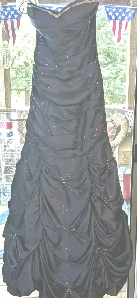 Vestido vintage Joli formatura noite 8048 índigo enfeitado sequência franzido tamanho 10  - Imagem 2 de 4