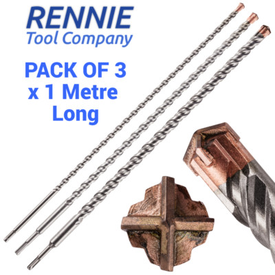 3er Pack 12 mm 16 mm 20 mm x 1 Meter lang 1000 mm SDS Plus Hammerbohrer Kreuzspitze