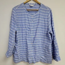 C&C California Womens Blue Striped Linen Button Up Shirt Sz L Pockets Beach Vaca