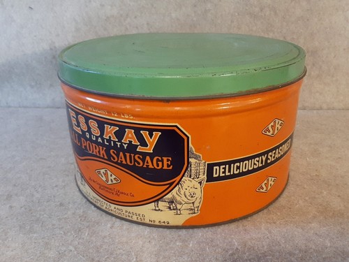 Vintage 12 Lb Tin Can ESSKAY Pig Pork Sausage Schluderberg Kurdle Baltimore MD - Afbeelding 4 van 14