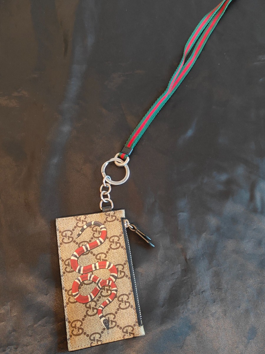 GUCCI GG Supreme Kingsnake Snake Lanyard Coin Case Card Holder