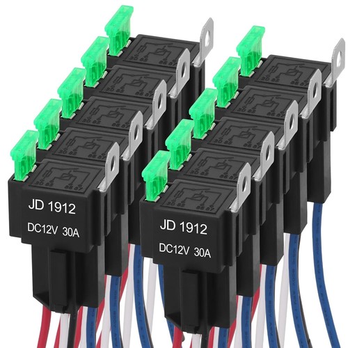 10 Pack Fuse Relay Switch Kit, 12V 30A, 4 Pin SPST, 30A Switch Harness Set, - Picture 1 of 6