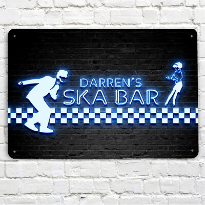 Artylicious Ska Bar Namensschild A4 Neon Effekt Blau Druck Metall