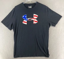 Under Armour Mens TShirt Large Black Heat Gear USA Logo