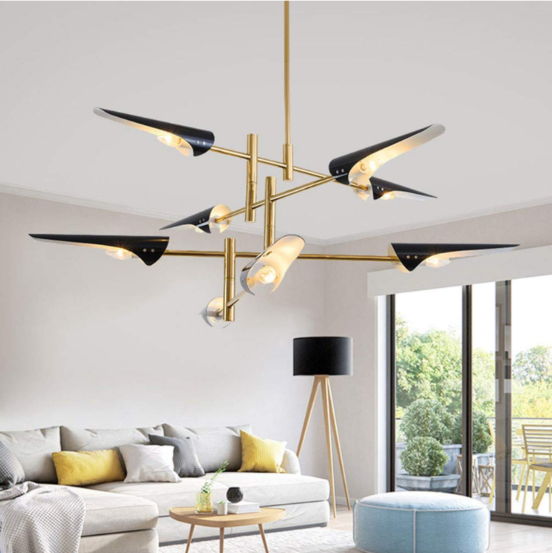 8-Lights Sputnik Chandelier Gold&Black Metal Arm Adjustable Ceiling Lights