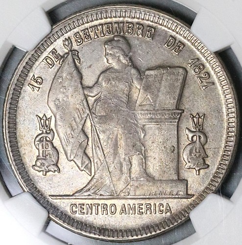 1892/0 NGC AU 55 Honduras 1 Peso Overdate Standing Liberty Silver Coin 22072002C - Picture 3 of 6