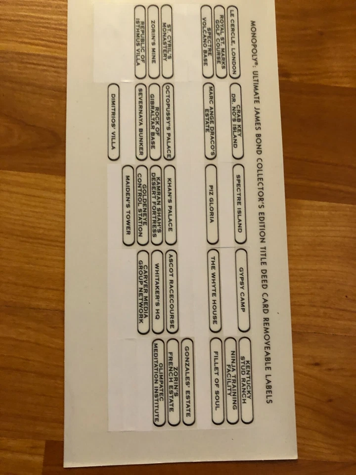 James Bond 007 Monopoly Piezas de repuesto Piezas Tarjetas de propiedad Foto 2 de 2