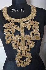 FLORAL Trim Neckline ~ Faux Gems Beads, Golden Bullion, Sequins~8 Designs Choice