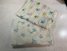 2 Pc Lot Vintage Fitted Crib Sheets Baby Poodles Bunnies Bears Nice