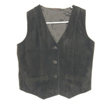 Suede Leather Button Up Vest Pockets Festival Concert Satin Back Womens S M Vtg