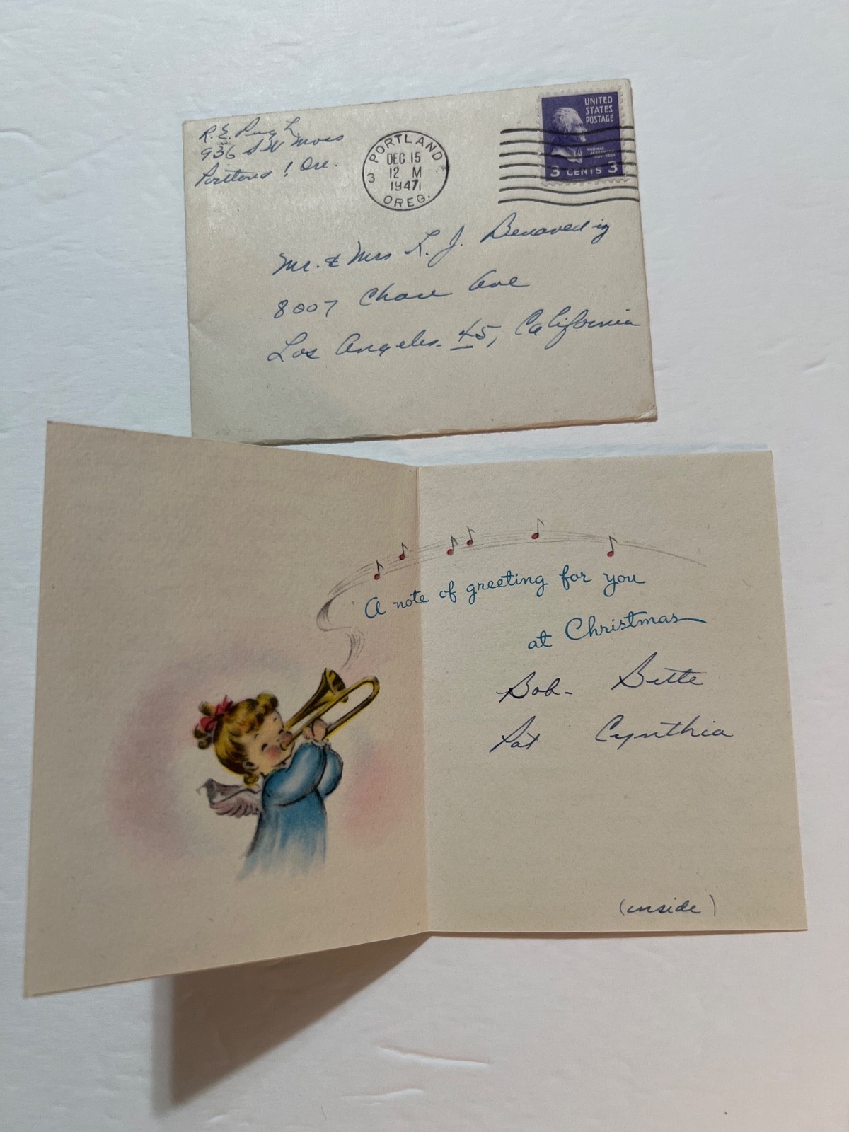 VTG 1947 Christmas Angel Greeting Card by Norcross