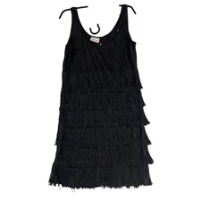 California Costume Flapper Dress Fringe Sequin Sleeveless Black Large