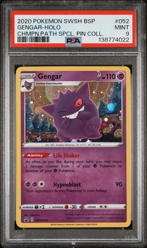 2020 POKEMON CHAMPION'S PATH SPECIAL PIN COLLECTION PROMO #052 GENGAR-HOLO PSA 9