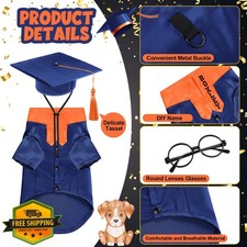 Huhumy Dog Cat Graduation Set Gown Cap Glasses M Blue Orange