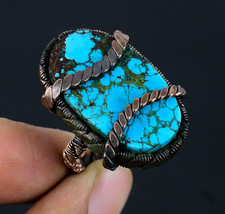 Tibetan Turquoise Handmade Gemstones Copper Wire Wrapped Amazing Jewelry Ring