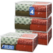 Blanket Storage Bags - 90 L, Pack Of 4, Zippered Large Clear Plastic Storage ...