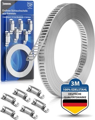 Endlos Schlauchschelle Edelstahl [3m] | Schlauchschellen Band mit 6 Clips |