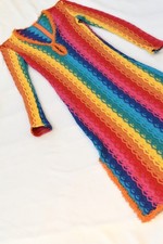 Alexis Rainbow Crochet Knit Maxi Dress Boho Zigzag Long Sleeve UK 8 S