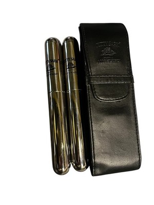 Vtg Cutty Sark Stainless Steel 2 Cigar Holders Set in Black Leather Case