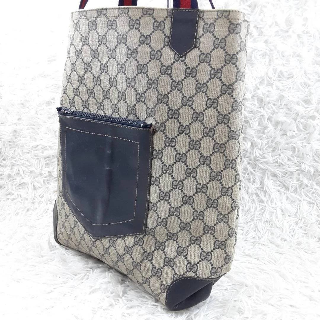 Sac fourre tout Gucci Sherry Line motif GG sac à main PVC bleu marine rare utilisé