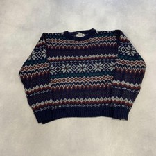 Vintage Abstract Knitted Jumper Patterned Grandad Knit Sweater Men's L