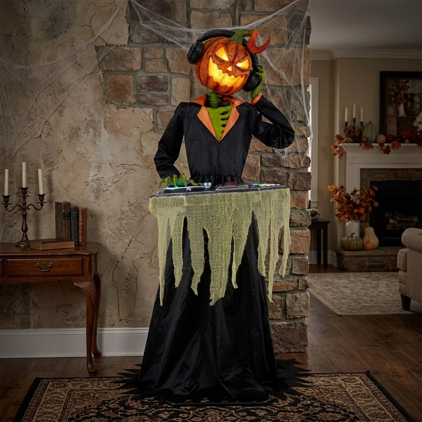 6FT ANIMATED DJ JACK-O-LANTERN WITH TURNTABLE HALLOWEEN ANIMATRONIC PROP