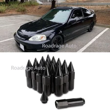 20 pc Aluminum Black Spike Wheel Lug Nuts Bolts SPIKED M12X1.5 For Honda Toyota