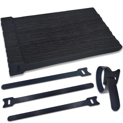 100 Pack 15cm Hook and Loop Cable Ties Resealable, Black Cable Hook and Loop...