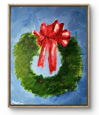 Original Art Door Wreath 14x11  Contemporary Impressionist Christmas Painting
